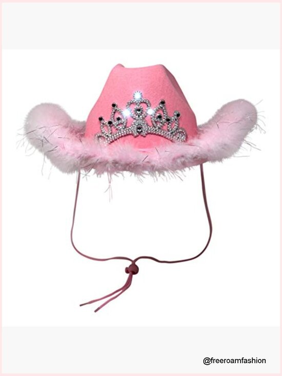 Cowgirl Hat with Light-Up Tiara Crown and Boa Trim, Party Accessory main image 4